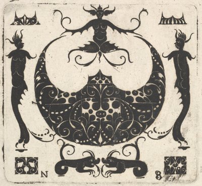 Mondförmiger Ringaufsatz und groteske Figuren von Noel Rouillard