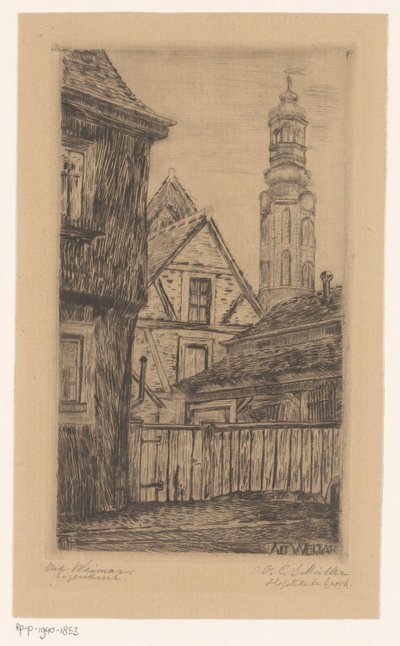Stadtansicht mit dem Turm in Weimar von Octavia Cornelia Suzanna Hofstede de Groot (signed by artist)