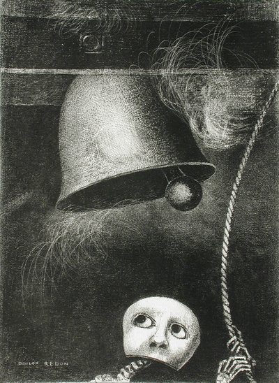 Eine Maske läutet den Tod ein. Serie: Für Edgar Poe, 1882 von Odilon Redon