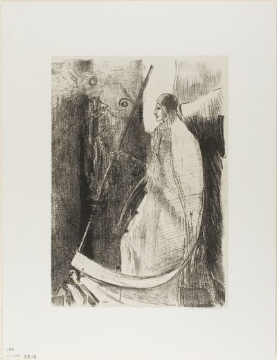 Und ein anderer Engel kam aus dem Tempel, der im Himmel ist, und auch er hatte eine scharfe Sichel, Platte 7 von 12 von Odilon Redon