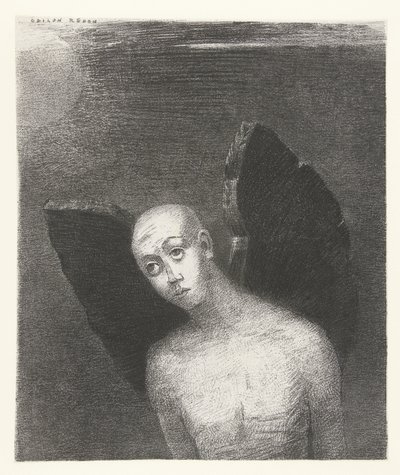 Der gefallene Engel schlägt seine schwarzen Flügel aus von Odilon Redon