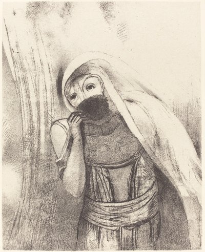 Sie zieht aus ihrer Brust einen völlig schwarzen Schwamm und bedeckt ihn mit Küssen von Odilon Redon