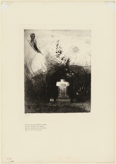 Wenn an einer dunklen Nacht ein guter Christ aus Nächstenliebe hinter einer alten Ruine deinen gewölbten Körper begräbt, Platte 4 von 9 von Odilon Redon