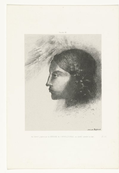 Erwachend sah ich die Göttin der Verständlichkeit mit ihrem strengen und harten Profil von Odilon Redon