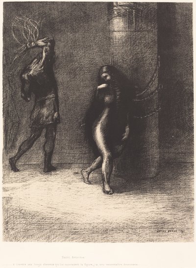 Heiliger Antonius: "Unter ihrem langen Haar, das ihr Gesicht bedeckte, dachte ich, Ammonaria zu erkennen" von Odilon Redon