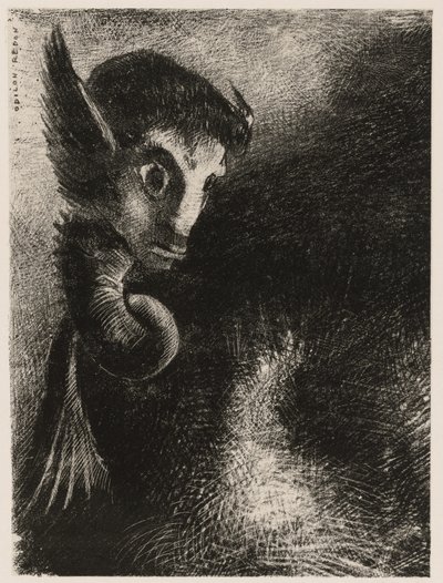 Die Chimäre betrachtete alles mit Angst, aus Nacht von Odilon Redon