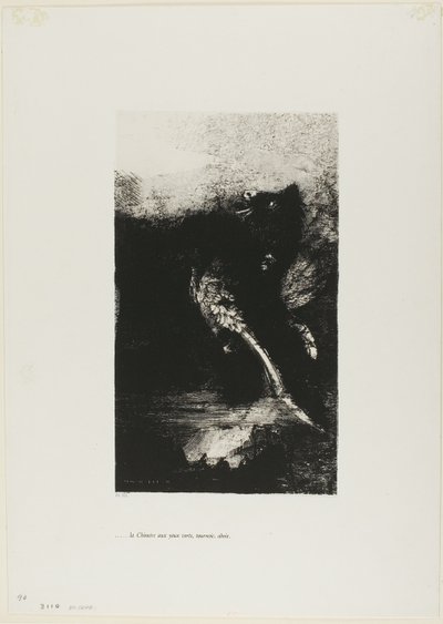 Die Chimäre mit grünen Augen dreht sich um, bellt, Platte 7 aus Die Versuchung des heiligen Antonius (1. Serie) von Odilon Redon