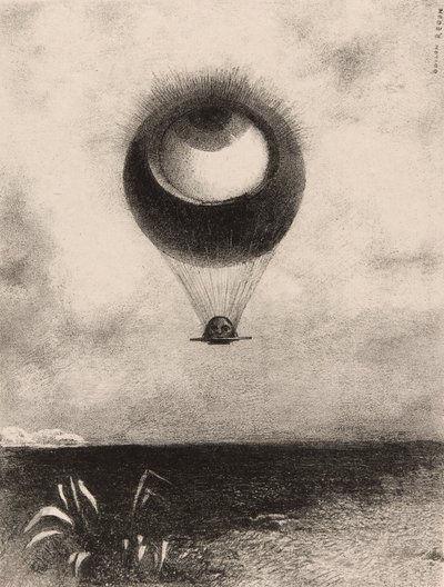 Das Auge, wie ein seltsamer Ballon bewegt sich in Richtung Unendlichkeit, Platte eins aus An Edgar Poe von Odilon Redon