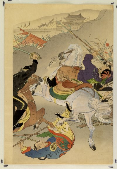 Eine Kavallerieschlacht, Mandschurei von Ogata Gekko