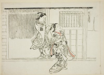 Kamm Rashomon (Sashigushi Rashomon), Nr. 3 aus einer Serie von 12 Drucken, die Parodien von Theaterstücken darstellen von Okumura Masanobu