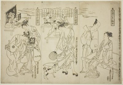 Abkühlung in Ryogoku: Ein Satz von drei (Ryogoku suzumi sanpukutsui) von Okumura Masanobu