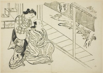 Das Hanachirusato-Kapitel aus "Die Geschichte von Genji" (Genji Hanachirusato), aus einer Serie von Genji-Parodien von Okumura Masanobu