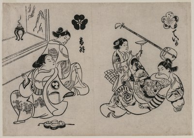 Drei Kurtisanen mit einem Kunden von Okumura Masanobu