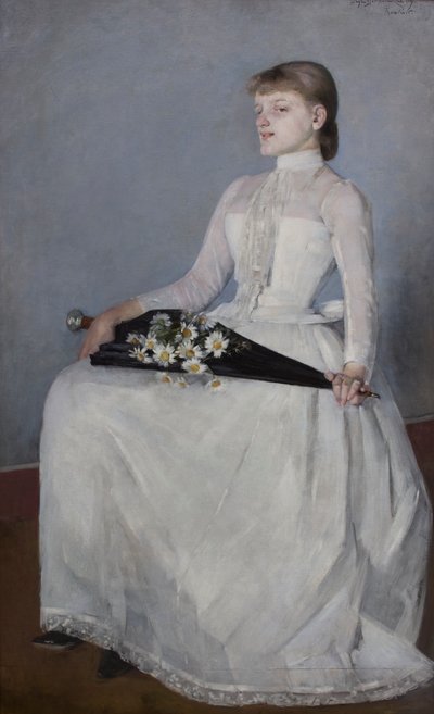 Von einem Spaziergang oder Dame im weißen Kleid von Olga Boznanska