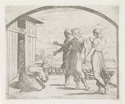 Abraham und die drei Engel (Schilderungen in der Loggia von Raffael) von Orazio Borgianni