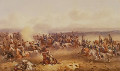 Ein Geschwader der 10. Husaren besiegt die Russen bei Tschernaja, 16. August 1855, ca. 1890 von Orlando Norie