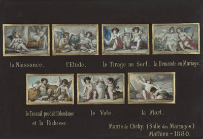 Skizze für das Rathaus von Clichy: Allegorien des Lebens des Bürgers (über der Tür des Trausaals) von Oscar Pierre Mathieu