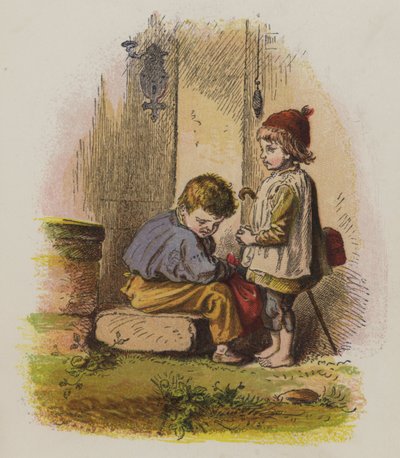 Zwei Jungen auf einer Türschwelle eines Hauses von Oskar Pletsch