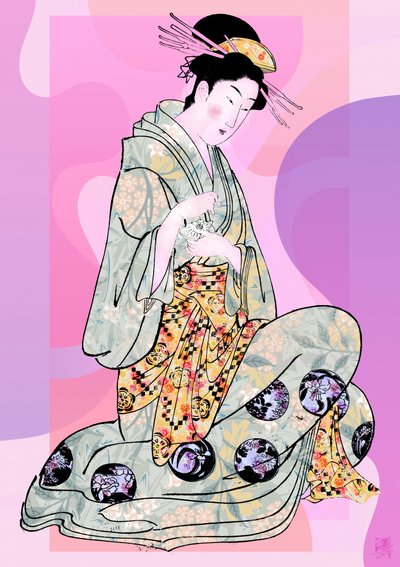 Elegante Geisha im Knien von Osvaldo Russo