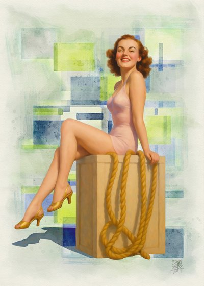 Fröhliches Vintage-Pinup von Osvaldo Russo