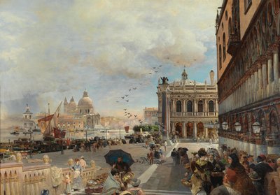 Venedig, Blick auf die Piazzetta mit der Biblioteca Marciana, Santa Maria della Salute und der Dogana von Oswald Achenbach