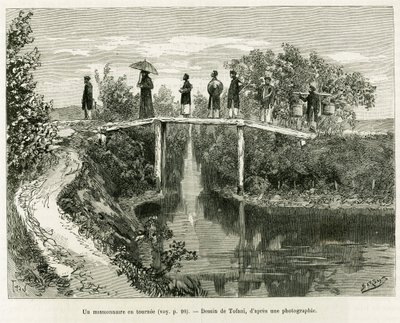 Ein Missionar auf Reisen. Gravur von Tofani zur Illustration der Geschichte Trente mois au Tonkin, 1884, von Dr. Paul Hocquard, in Le Tour du monde 1890, unter der Leitung von Edouard Charton (1807-1890), Hachette, Paris. von Oswaldo Tofani