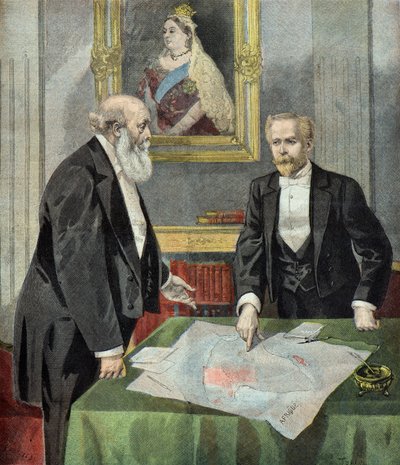 Lord Salisbury und Paul Cambon bei der Abgrenzung der Einflusszonen in Afrika von Oswaldo Tofani