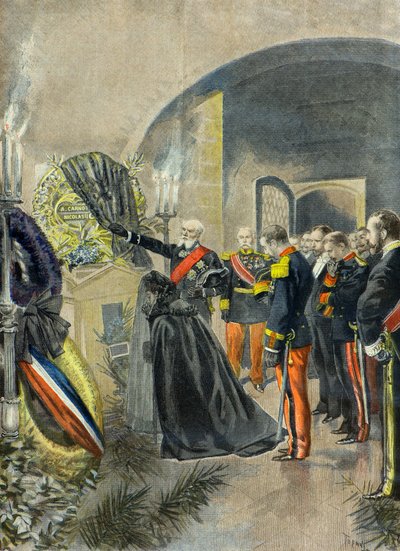 Nicolas II. legt einen Kranz auf das Grab von Sadi Carnot im Pantheon, Paris 1896 (Gravur) von Oswaldo Tofani
