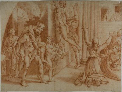 Feuer im Borgo (recto); Leichte Skizze des Feuers im Borgo (verso) von Ottaviano Dandini
