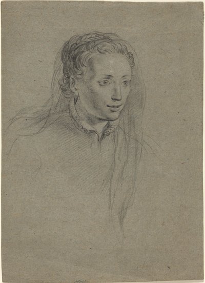 Junge Frau mit geflochtenem Haar und Schleier von Ottavio Leoni