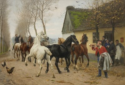 Eine Reihe von Pferden vor einem Gasthaus von Otto Bache