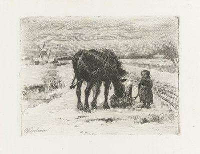 Schneelandschaft mit Kind und Pferd von Otto Eerelman