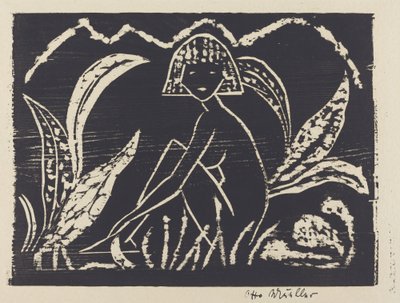 Nackte Figur eines Mädchens in einer Landschaft von Otto Müller