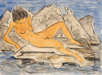 Liegender weiblicher Akt am Wasser von Otto Mueller