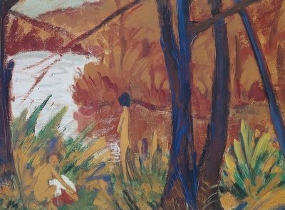 Waldsee mit zwei Akten von Otto Mueller