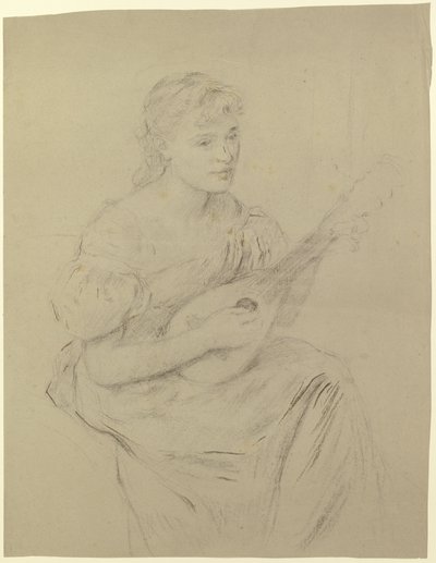 Mandoline spielende junge Frau ("Lautenspielerin") von Otto Scholderer