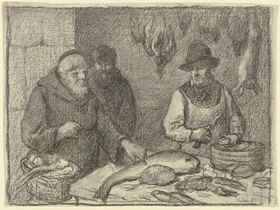 Mönch mit einem Fischhändler von Otto Scholderer
