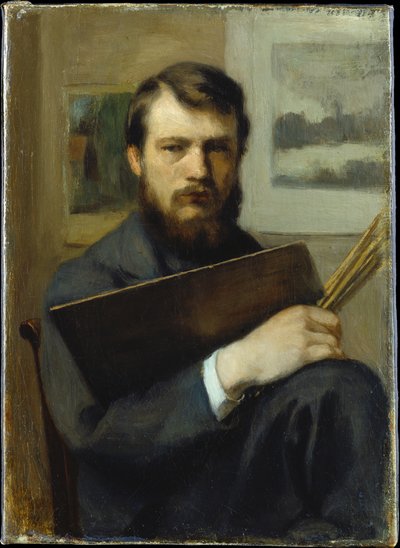 Selbstporträt mit Palette und Pinseln von Otto Scholderer