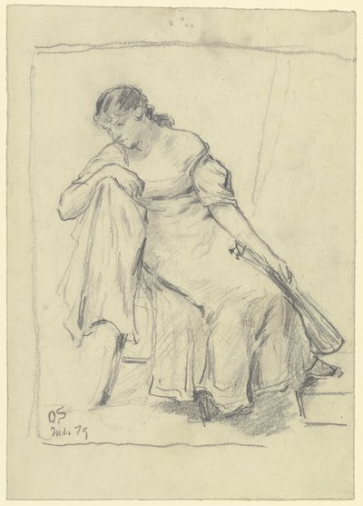 Sitzende Frau mit Mandoline von Otto Scholderer