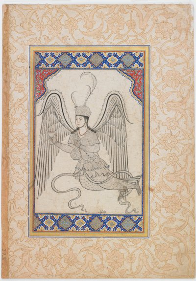 Engel, fliegend, mit Becher und Weinflasche von Ottoman School