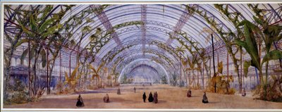 Architektur: Entwurf für das Innere eines Kristallpalastes, der in Saint Cloud bei Paris gebaut werden soll. Aquarell auf Bleistift, Buntstifte von Owen Jones (1809-1874) 1862 von Owen Jones
