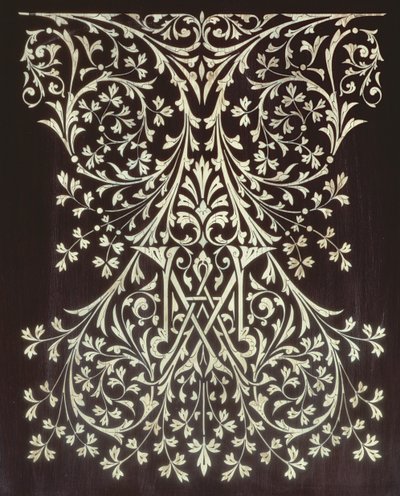 Vitrine, Detail des eingelegten Paneels von Owen Jones
