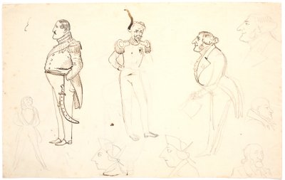 Karikatur von Frederik VII und anderen, u.a. Grundtvig, wahrscheinlich Orla Lehmann u.a. von P.C. Skovgaard