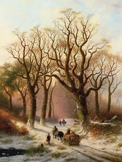 Holzfäller auf einem Winterweg von P. Hilliot