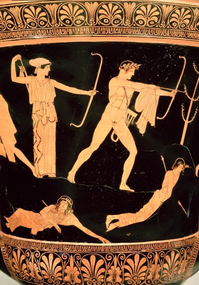 Der Tod der Niobiden, Detail von einem attischen rotfigurigen Kalix-Krater, ca. 450 v. Chr. (Detail) von Painter Niobid