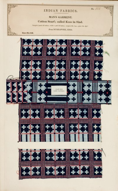 Baumwollschalprobe aus Nurrapore in Sind, aus The Collection of the Textile Manufacturers of India, von John Forbes Watson, veröffentlicht 1866 von Pakistani School