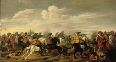Kavalleriegefecht in einer Landschaft von Palamedes Palamedesz