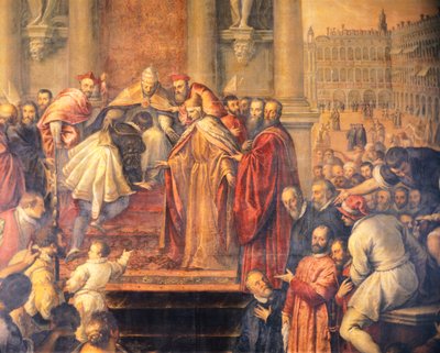 Der Papst schickt den jungen Otto zu Barbarossa, um Frieden zu verhandeln (Fresko) von Palma Il Giovane