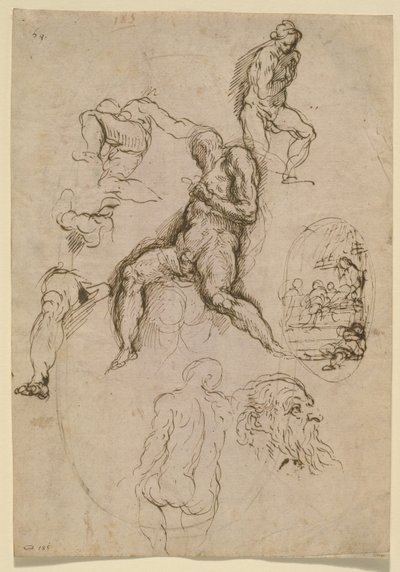 Blatt mit Studien für ein Gemälde im Salone del Maggior Consiglio, Dogenpalast, Venedig, ca. 1578 von Palma Il Giovane