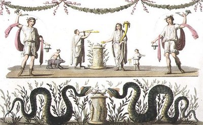 Fresken aus dem Lararium eines Privathauses in Pompeji, aus 